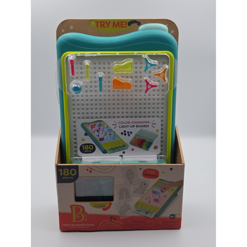 B Toys Light-Up Marble Drop Pegboard Toy 180 Pieces Light Up Board Kids STEM 4+